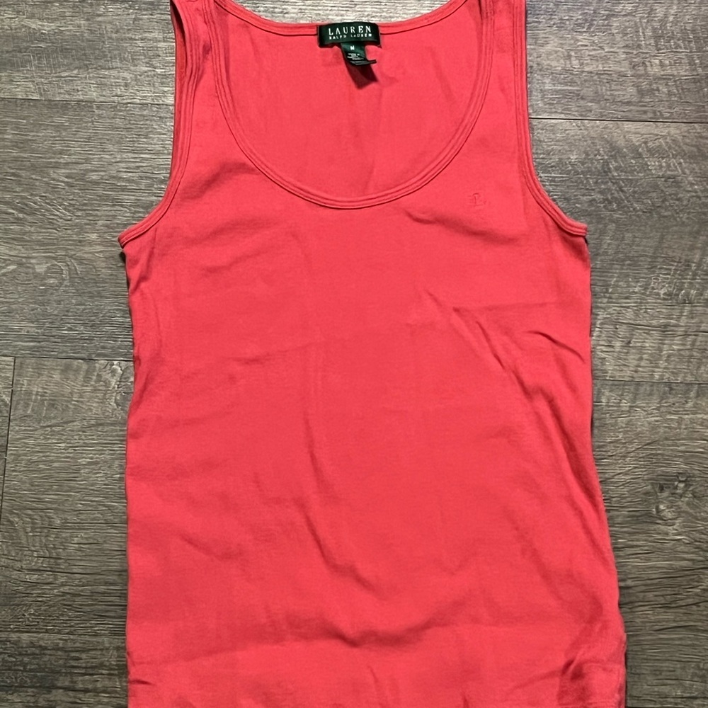 Lauren Ralph Lauren Coral Pink Ribbed Tank Top